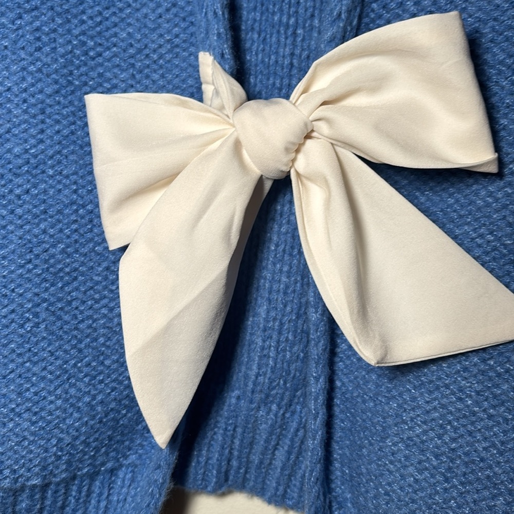NWOT Blue Knit Sweater Vest with Ivory Bow Details Sz L - Picture 2 of 5